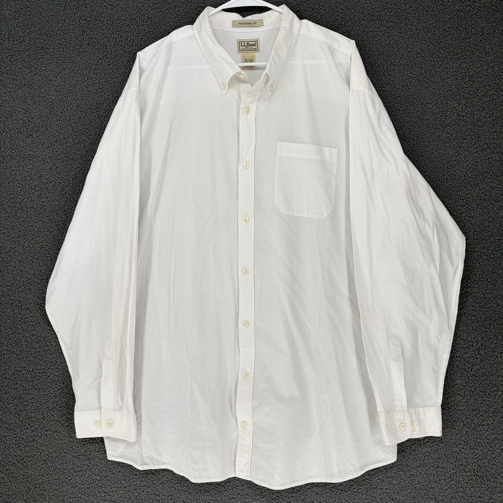 LL Bean Mens XXL Tall White Seersucker Button Down Shirt Traditional Fit 242318